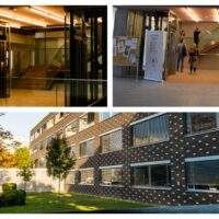 iskolaépület beltéri és kültéri képek montázs